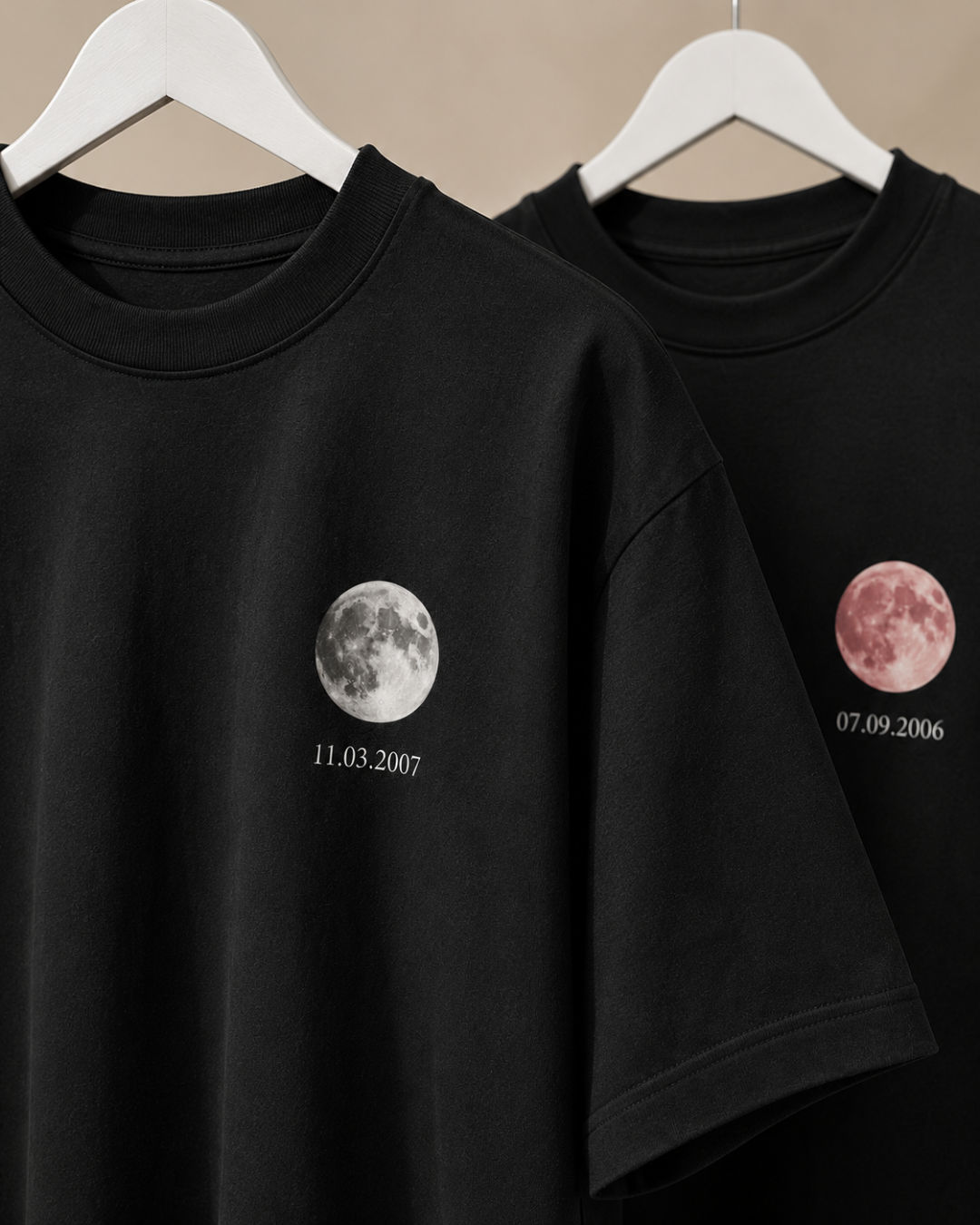 Custom Moon DOB Couple T-Shirt Set (2 Shirts)
