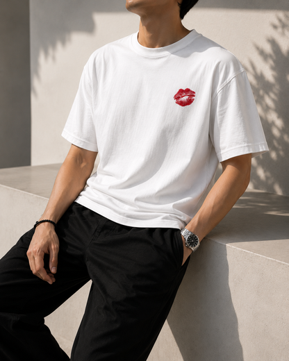 Minimal Red Kiss Print T-Shirt