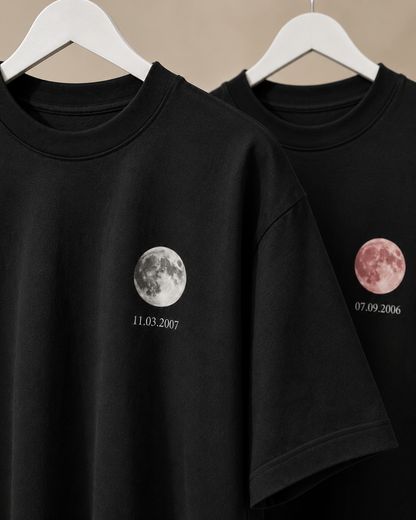 Custom Moon DOB Couple T-Shirt Set (2 Shirts)