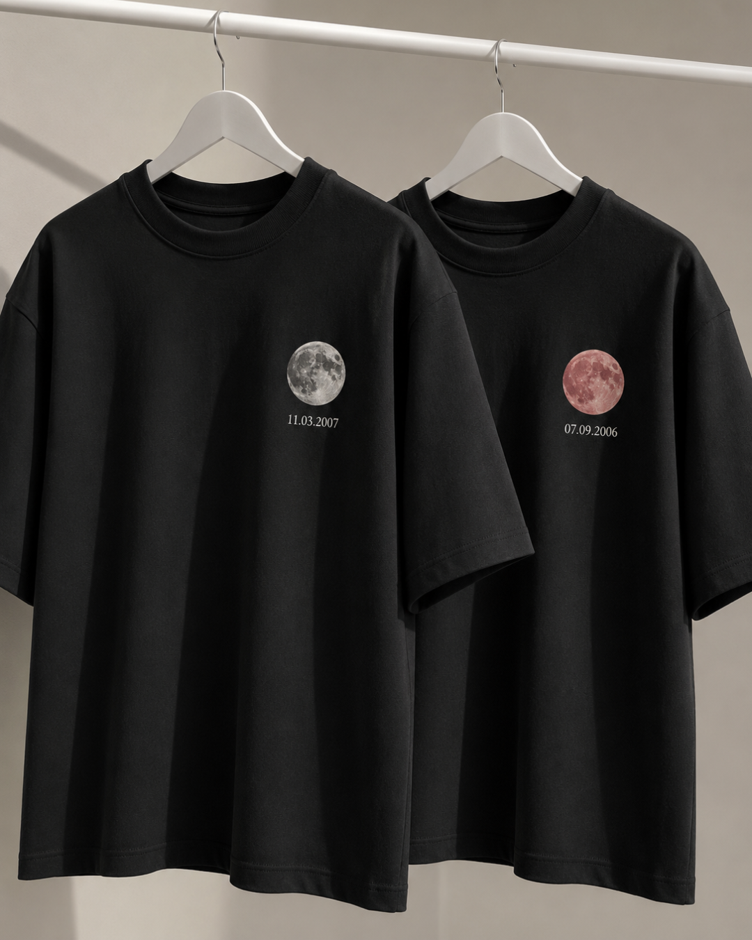Custom Moon DOB Couple T-Shirt Set (2 Shirts)