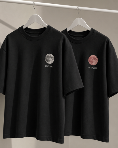 Custom Moon DOB Couple T-Shirt Set (2 Shirts)